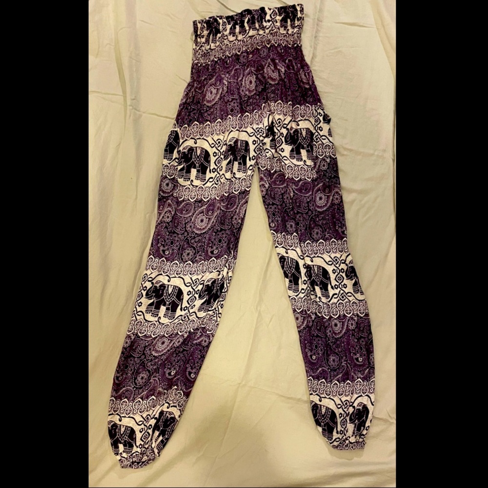 The Elephant Pants, harem style/cut, standard size (0-12), purple and white